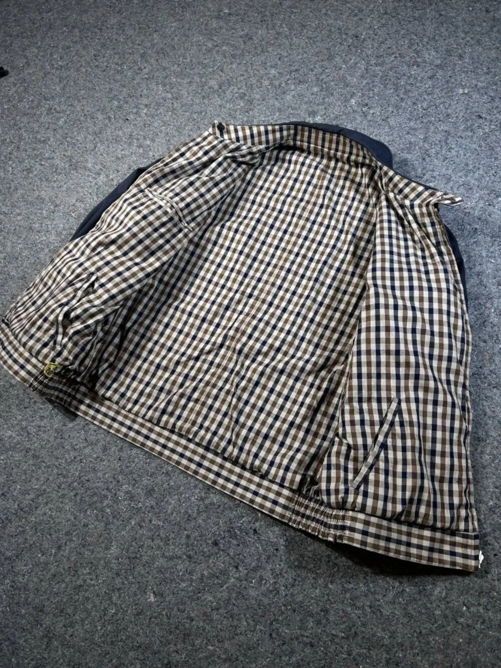 Aquascutum Reversible Harrington Jacket Mens L Navy Tattersall Plaid Zip Up